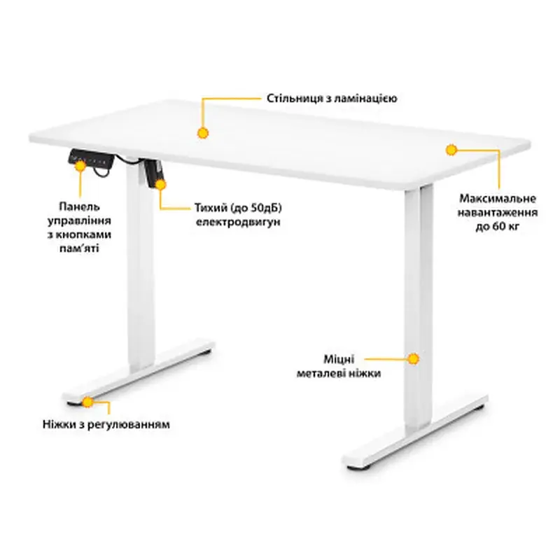 Комп'ютерний стіл Mealux PowerDesk Lite White з електрорегулюванням висоти (EVO-201 Lite W/W) - фото 2