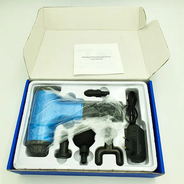 Портативний масажер для тіла 4 насадки Fascial Gun KH-320 Синій (VD194849299) - фото 3