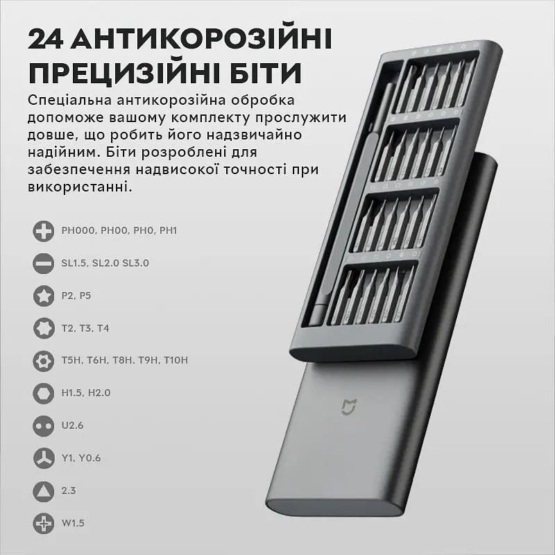 Набір прецизійних викруток Xiaomi MiJia Mi Precision Screwdriver Kit 24 в 1 сірий (MJJXLSD002QW) - фото 7