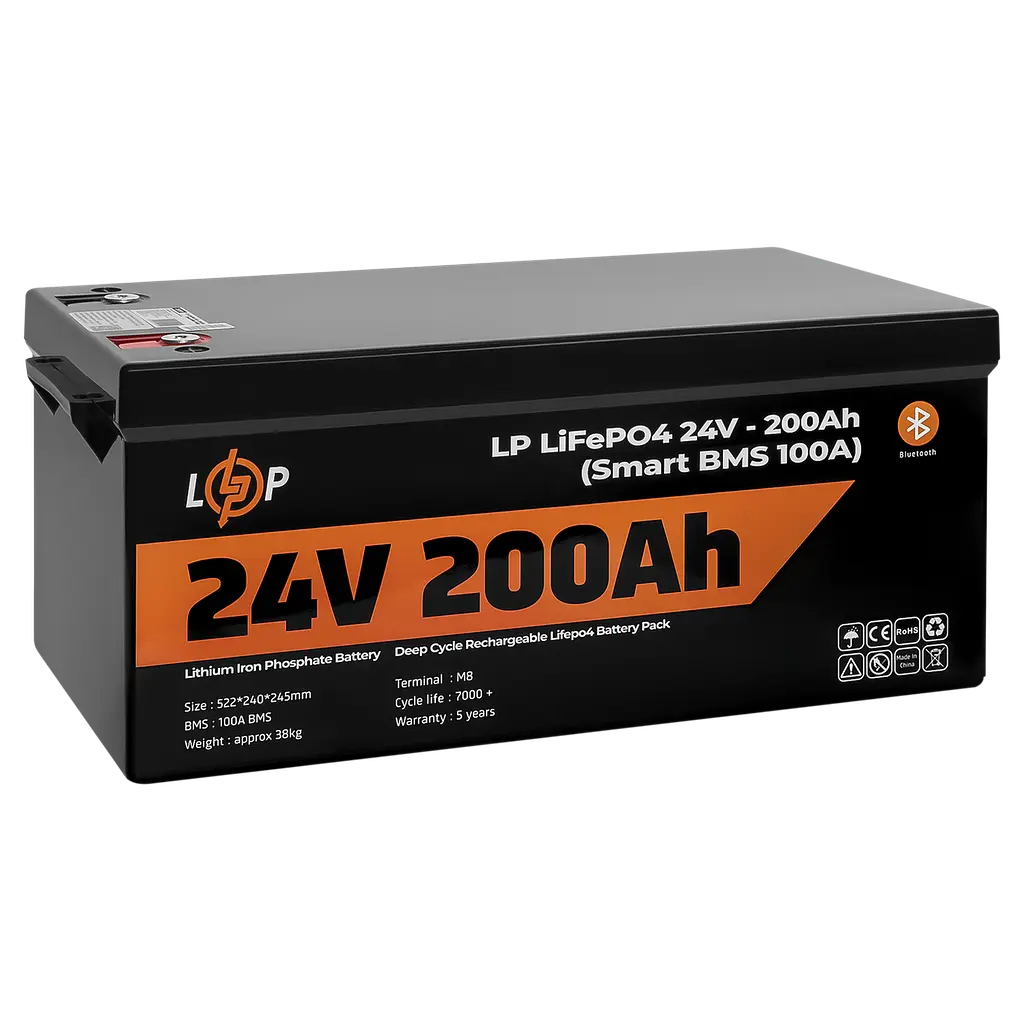 Аккумулятор LP LiFePO4 24V (25,6V) - 200 Ah (5120Wh) (Smart BMS 100А) с BT пластик для ИБП - фото 4