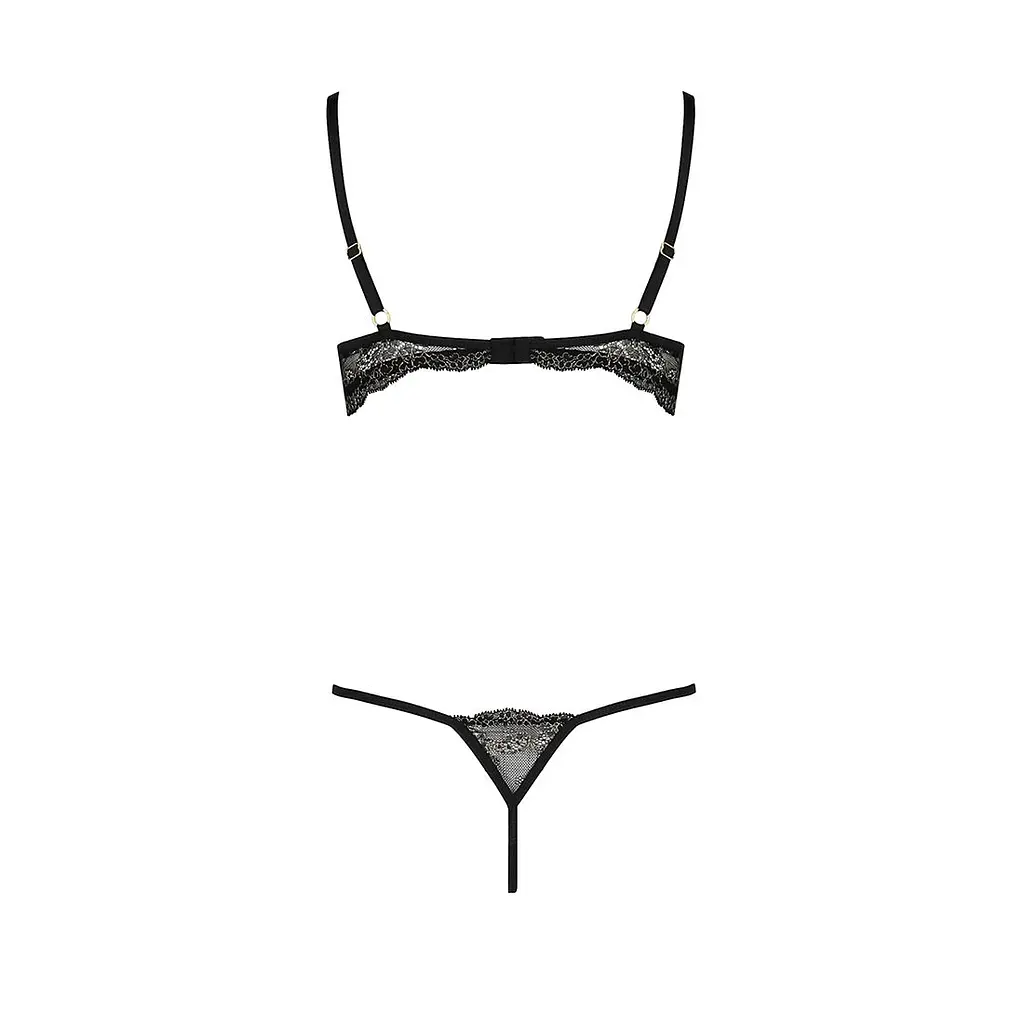 Комплект білизни Passion Exclusive VALERY SET OpenBra L/XL, black, стрепи, трусики, відкритий ліф - фото 6