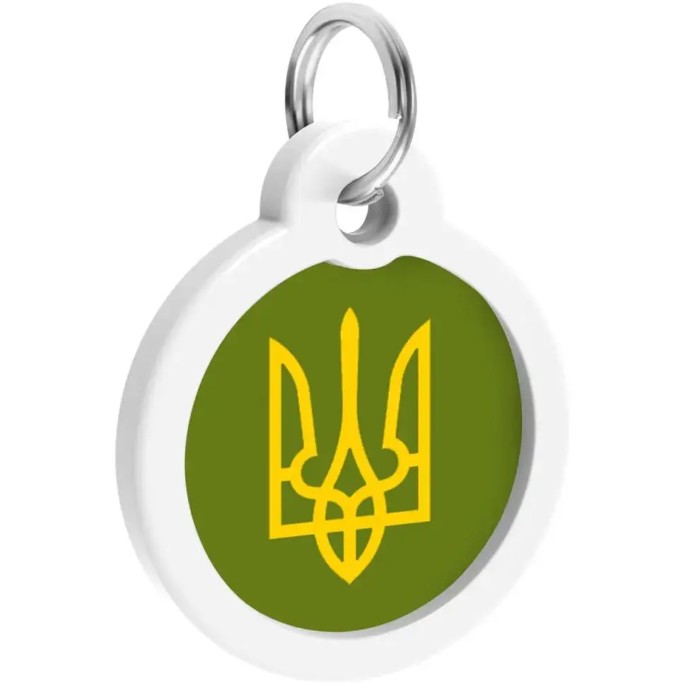 Адресник для собак і котів Waudog Smart ID з QR паспортом Тризуб олива 25 мм - фото 4