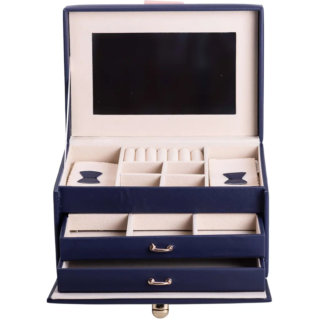 Кейс-скринька Yiwu для прикрас на кнопці 22.5x15.5x13 см синій HP-5-17BL - фото 2