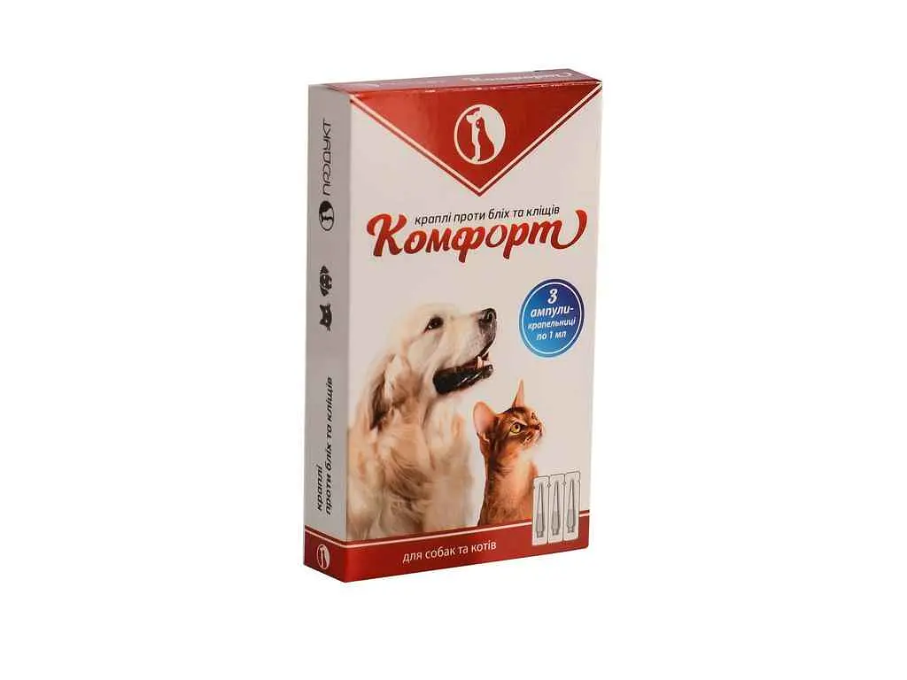 Краплі інсекто-акарицидні Продукт Коти, собаки Комфорт проти бліх та кліщів 3 ампули по 1мл - фото 2