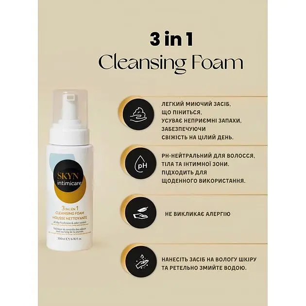 Пена для интимного ухода Skyn ​​Intimicare 3 in 1 Cleansing Foam 200 мл - фото 3