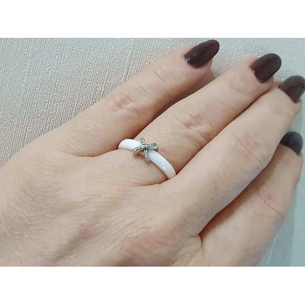 Срібне кільце Aurora з керамікою і фіанітами. С1164Б 16,5 - фото 2