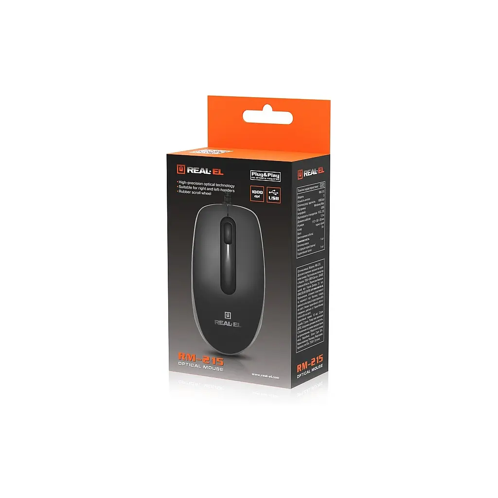 Мишка REAL-EL RM-215 USB Black/Gray (EL123200037) - фото 2