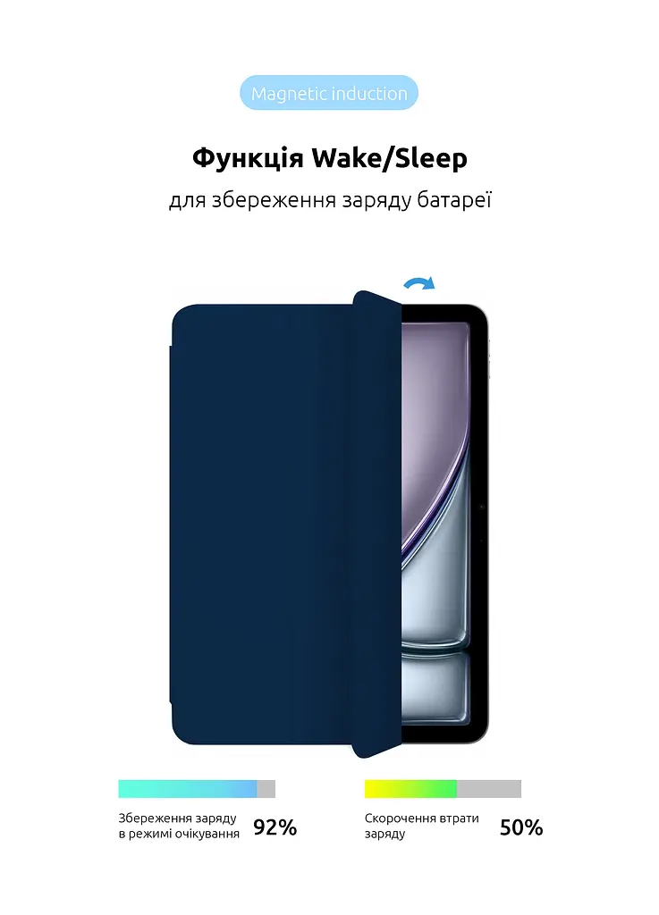 Чехол-книжка для планшета Apple iPad Air 11 (2024), Original Smart Case, midnight blue, 11 , подставка на планшет, искусственная кожа, микрофибра, магнитная крышка с автоотключением экрана, ArmorStandart (ARM78295) - фото 4