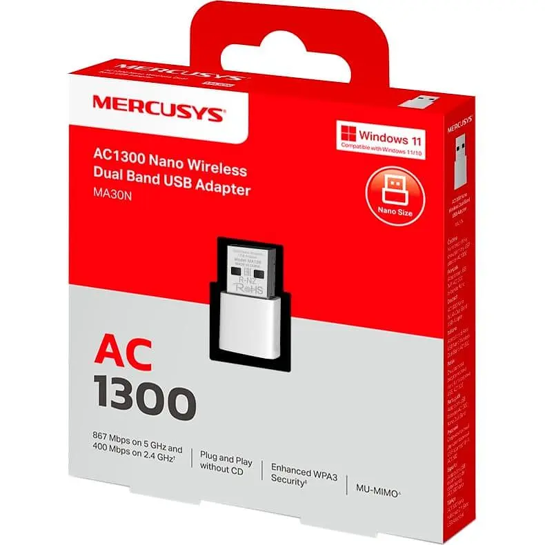 WiFi-адаптер Mercusys WiFi MA30N USB 2.0 Wi-Fi 5 (AC) (MA30N) - фото 2