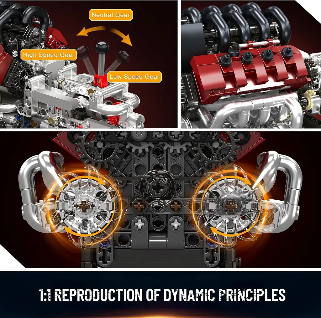 Конструктор двигун Mould King Gran Turismo S Maseratti V8 Engine  моторизований дитячий мотор 787 деталей - фото 5