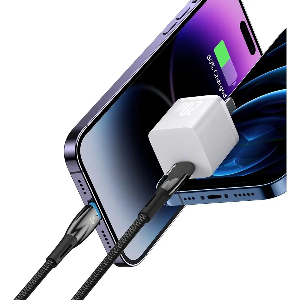 Кабель Baseus Glimmer Series Fast Charging USB-C to Lightning 20w 1m Black (CADH000001) [113822] - фото 7