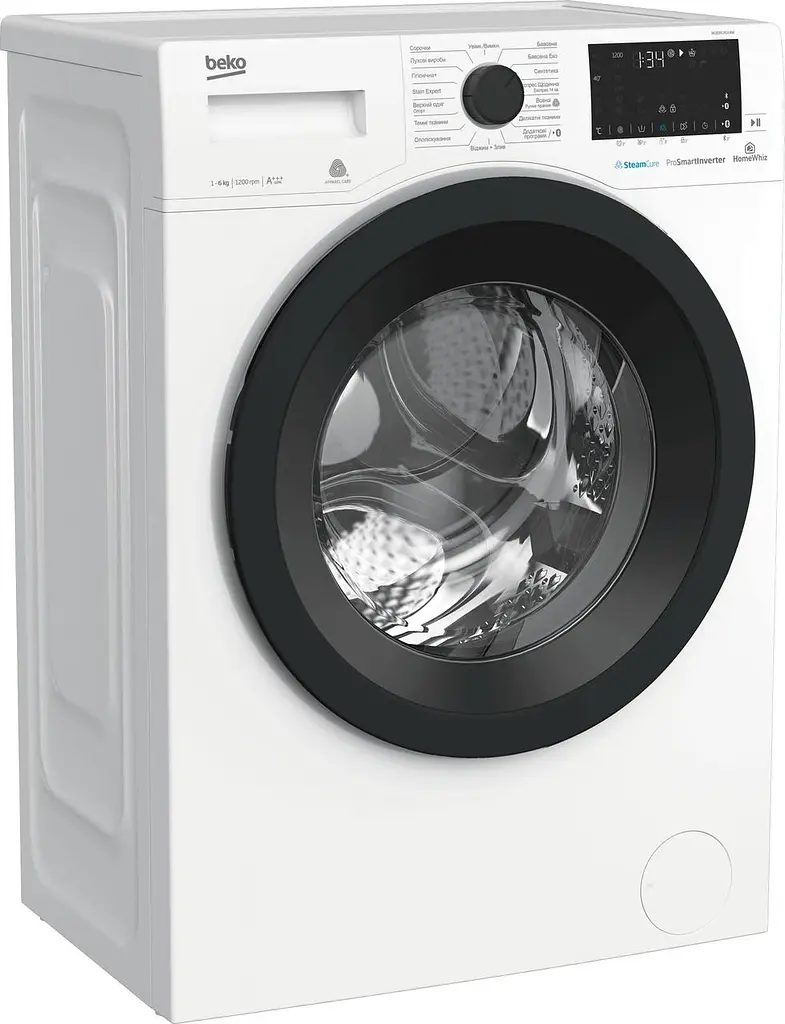 Пральна машина Beko з фронтальним завантаженням , 6кг, 1200, A+++, Пар, 45см, Дисплей, SMART, Інвертор, Білий (WUE6636XAW) - фото 2