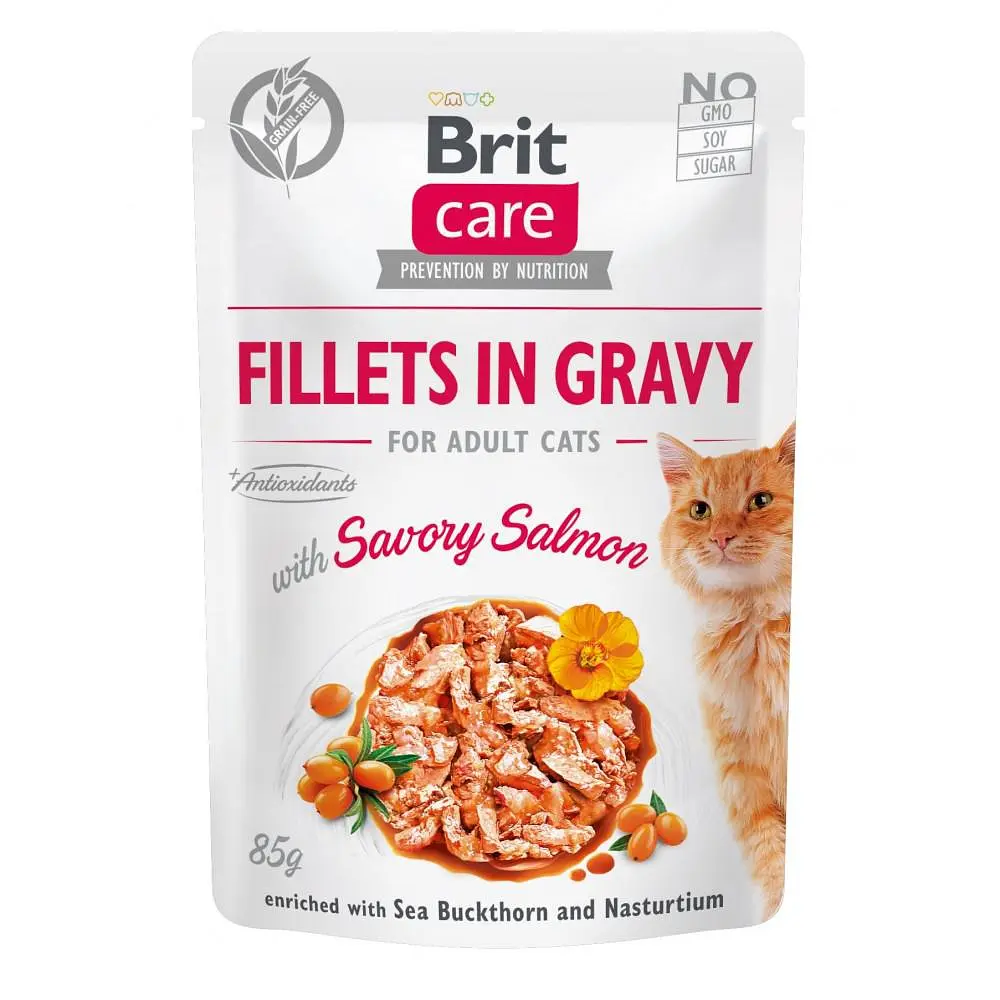 Вологий корм Brit Care Cat Pouch для котів, філе в соусі, пікантний лосось 85 г (арт.100530/0525)
