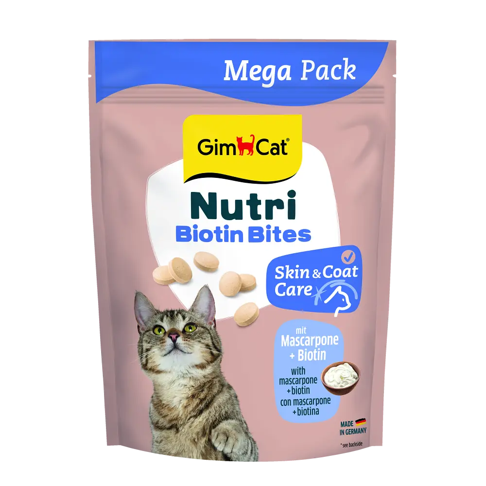 Вітамінні ласощі для кішок GimCat Nutri Biotin Bites ДжимКет для покращення стану шкіри та вовни з маскарпоне та біотином 425 г (арт.G-419695)