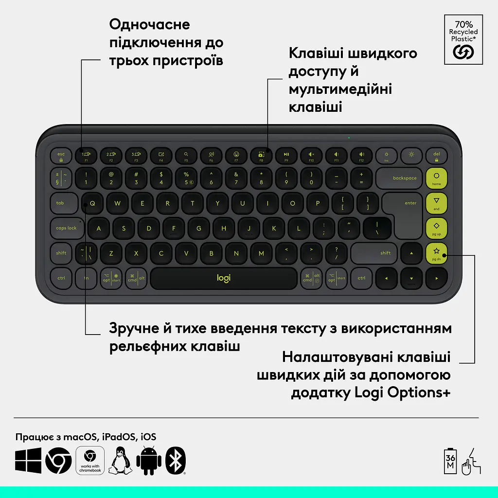 Клавиатура Logitech POP Icon Keys Bluetooth UA Graphite (920-013157) [118957] - фото 10