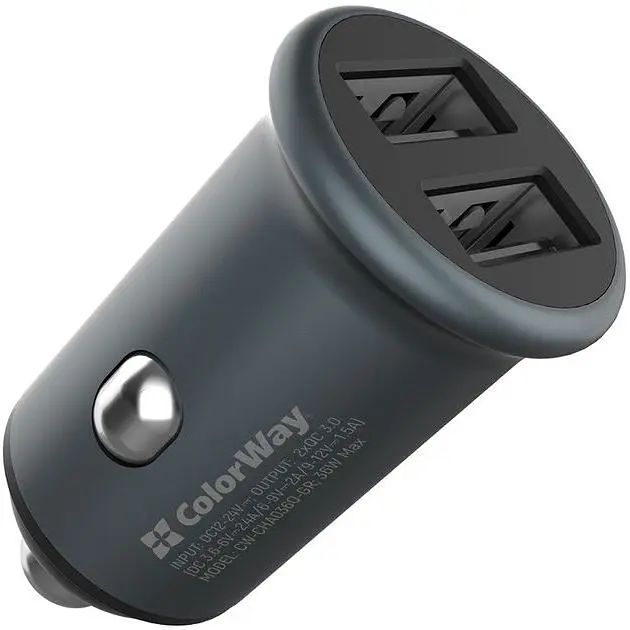 Автомобільний зарядний пристрій ColorWay Quick Charge 3.0 36W Gray (CW-CHA036Q-GR) - фото 3