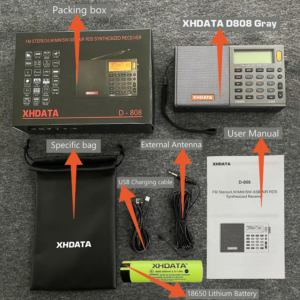 Цифровий DSP радіоприймач XHData D-808 всехвильовий з чохлом - фото 4