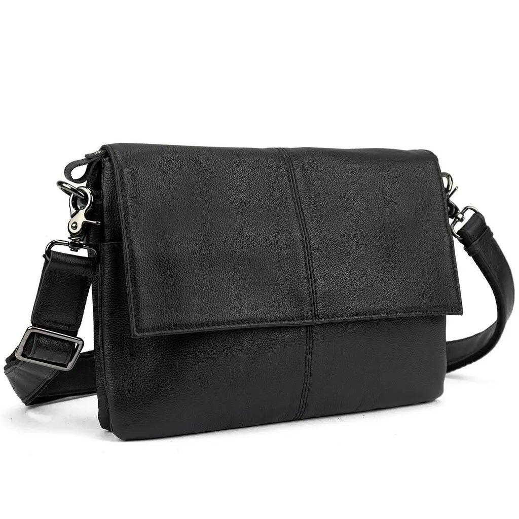 Шкіряна сумка через плече горизонтальна тонка Tiding Bag 82298A чорна - фото 9