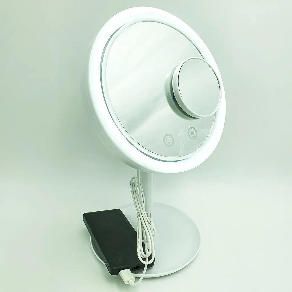 Настільне косметичне дзеркало з LED підсвічуванням та вентилятором Beauty Breeze Mirror білий - фото 4