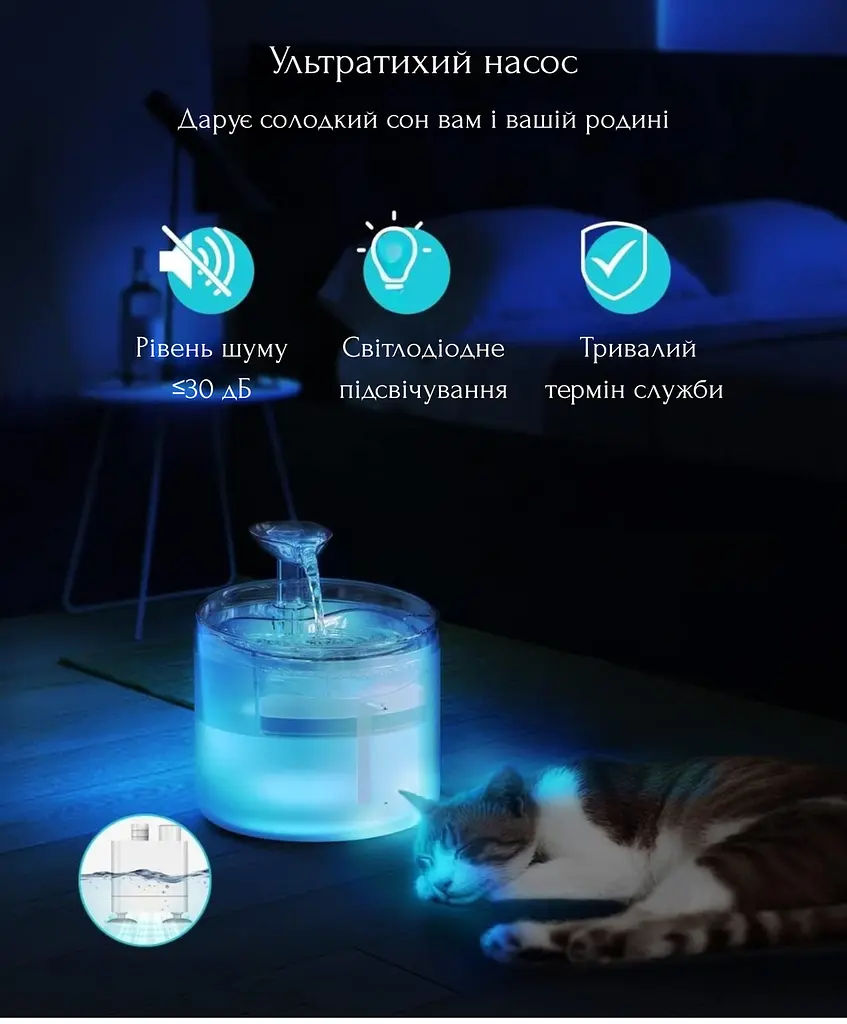 Фонтан для кота NPET WF100 1,6 л з LED підсвіткою та фільтром, Білий - фото 4