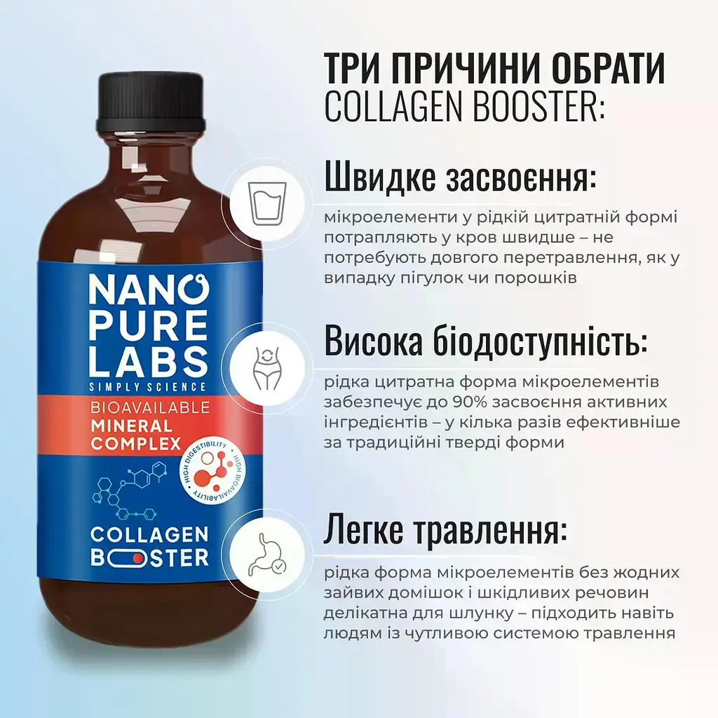 Колаген бустер Nano Pure Labs Simply Science Bioavailable mineral complex Collagen Booster 250 мл - фото 3