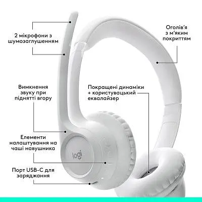 Наушники Logitech Zone 300 Bluetooth Off-White (981-001417) - фото 6