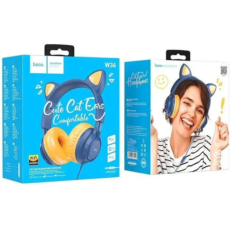 Навушники Hoco Cat ear headphones with mic W36 синьо-жовтогарячі - фото 10