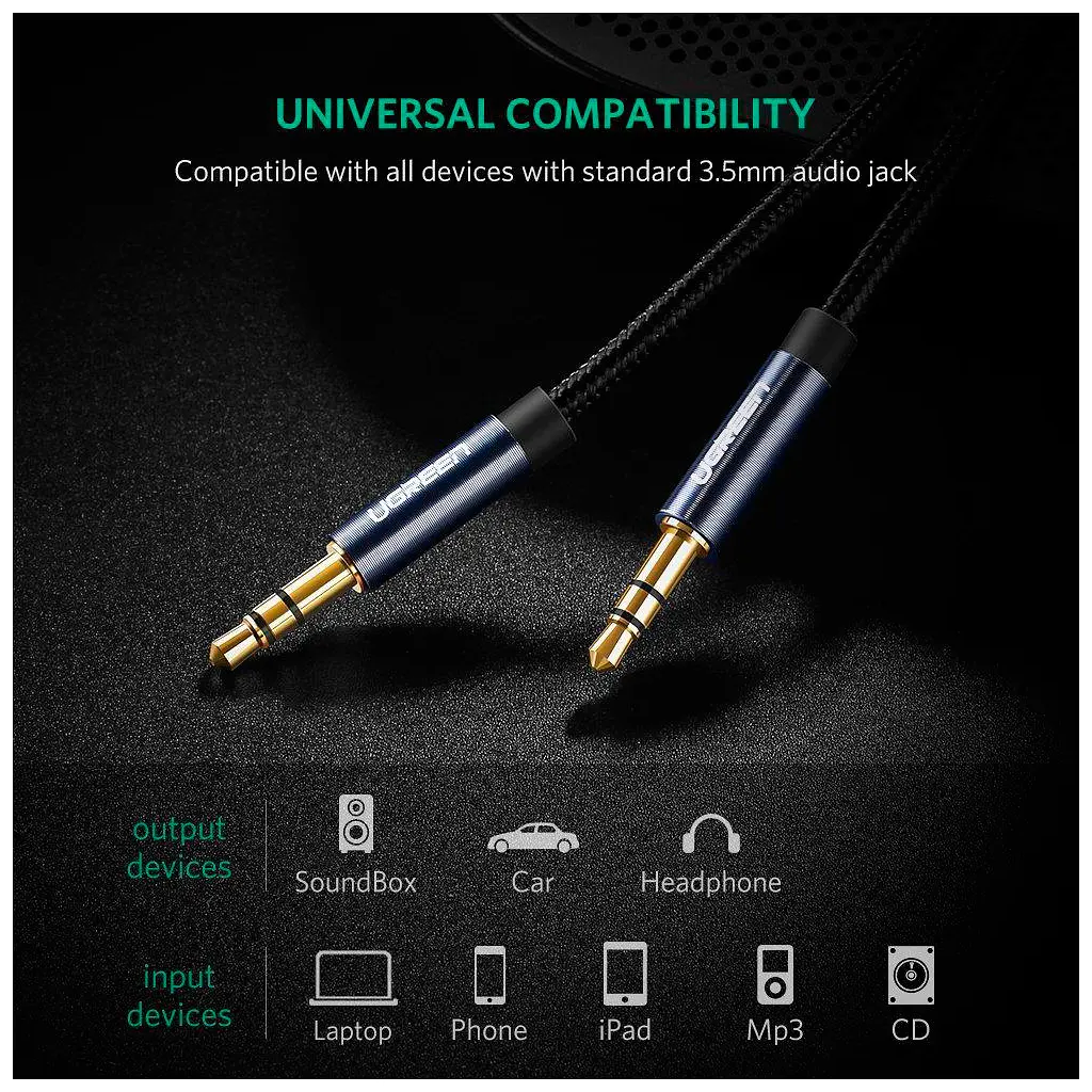 Кабель мультимедійний 3.5mm M to 3.5mm M 2.0m AV112 blue Ugreen (10687) - фото 2