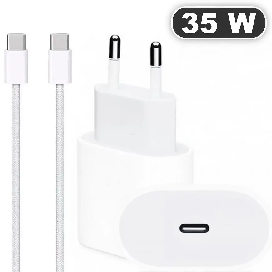 Зарядний пристрій USB-C 35W з кабелем Type-C, адаптер для телефону, білий - фото 4