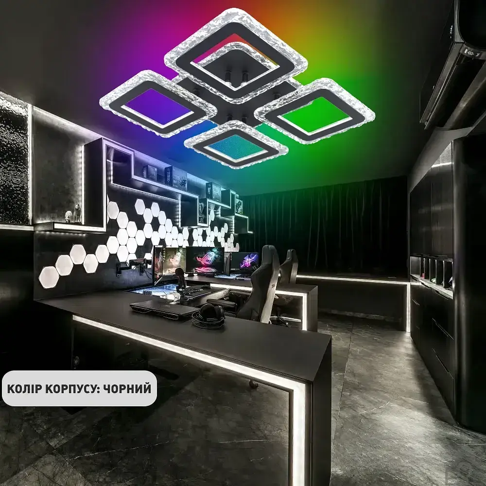 Смарт люстра керована світлодіодна ROOM ICE RGB 5S 70 Вт SMART 385×385×75 мм Чорна ESLLSE - фото 4