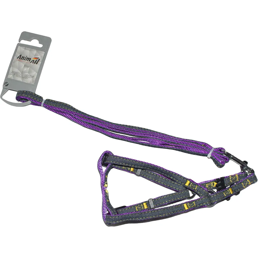 Шлея с поводком для собак AnimAll Denim Leash Purple, 36-46х1,5/120 см - фото 2