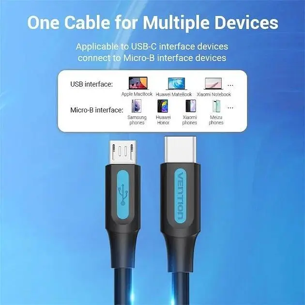 Кабель для синхронізації Vention USB Type C - Micro USB 0.5 м Black (COVBD) - фото 5