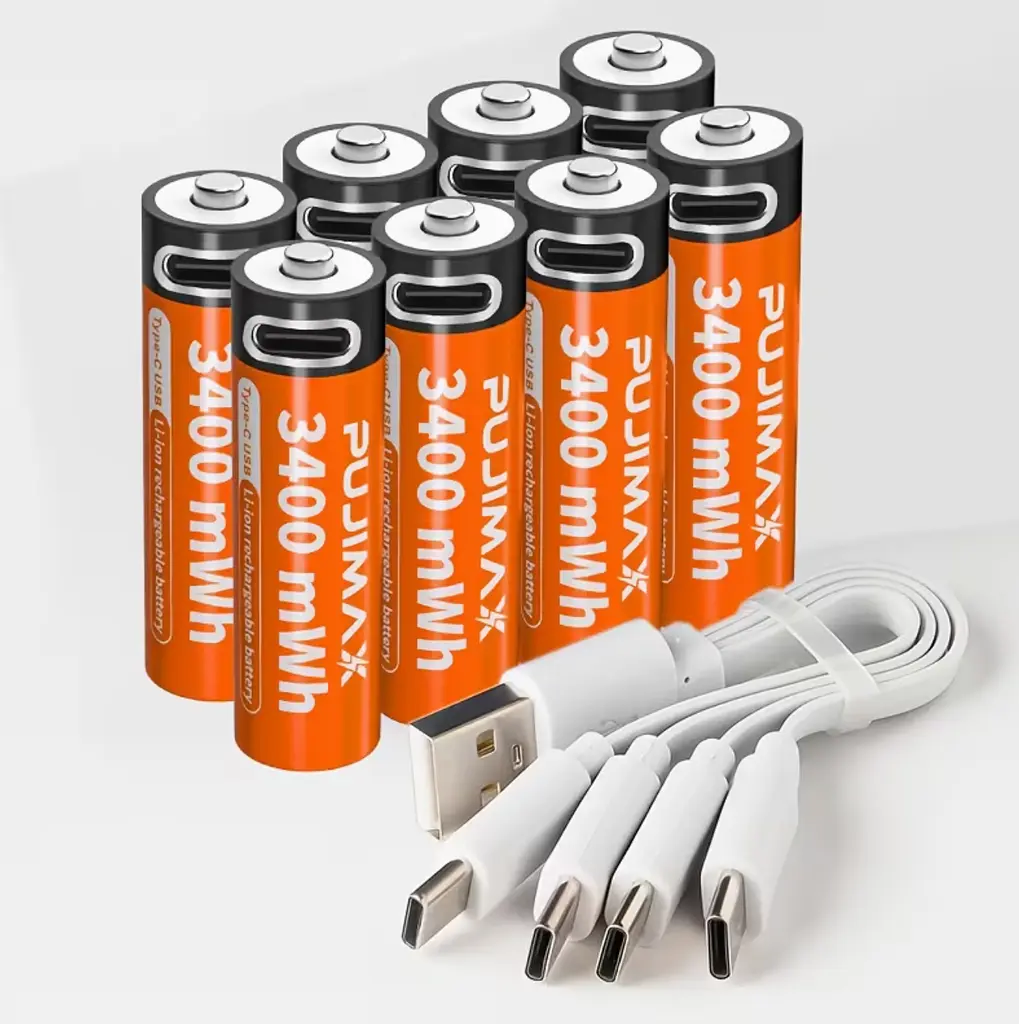 Акумулятори пальчикові AA з входом USB Type-C 3400mWh 1.5V акумуляторні батареї з роз'ємом для зарядки в іграшки пульти