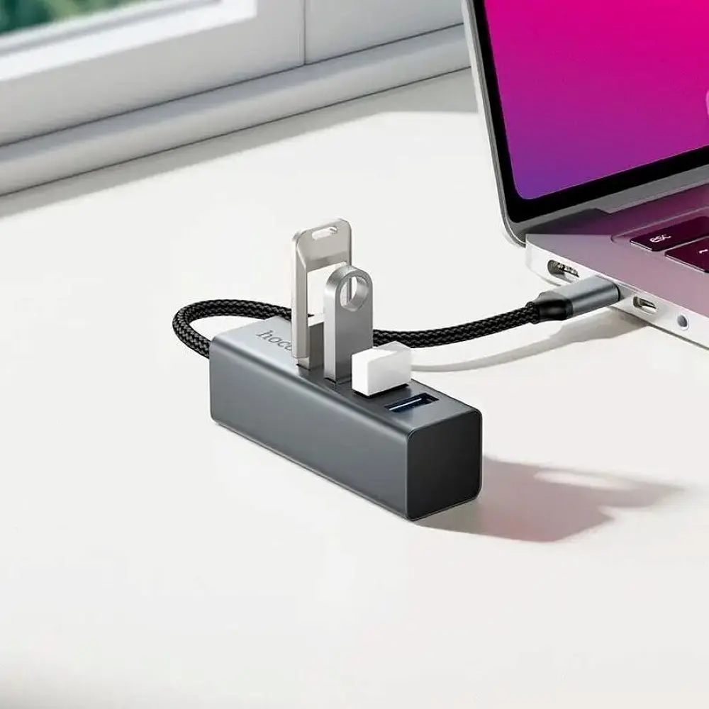 USB-хаб Hoco HB1C 4-in-1 converter(Type-C to USB3.0*4) Gray - фото 3