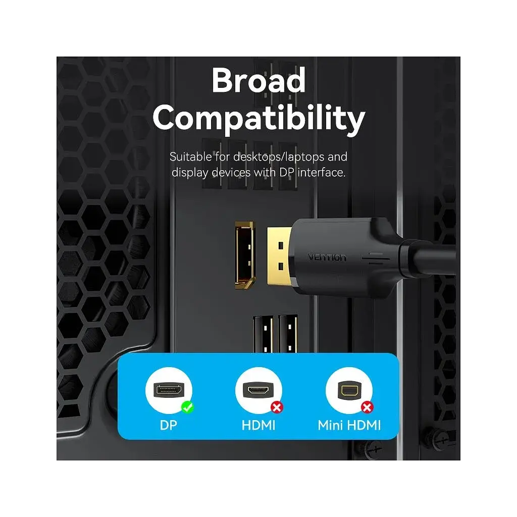 Кабель мультимедійний DisplayPort M to DisplayPort M 1.0m 4K60Hz black Vention (HAKBF) - фото 7