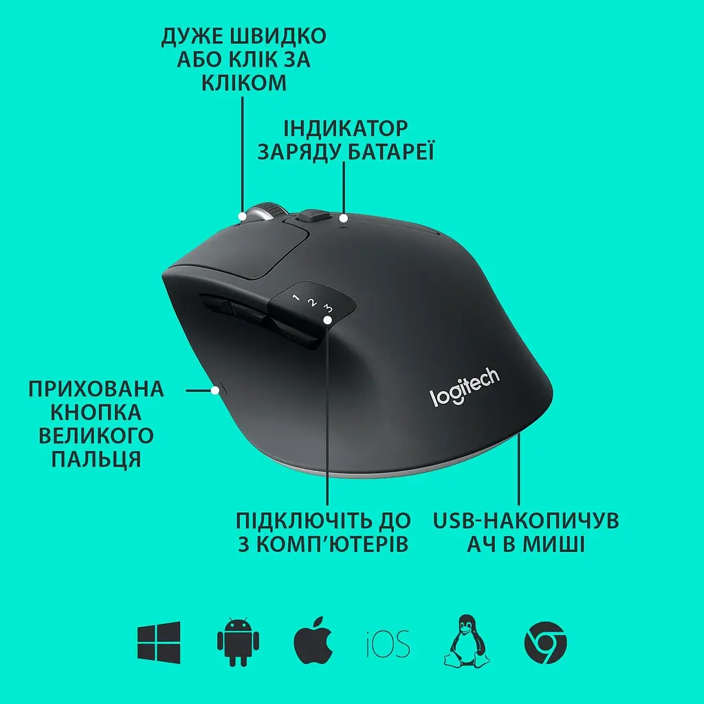 Бездротова миша Logitech M720 Triathlon Wireless/Bluetooth (910-004791) - фото 6