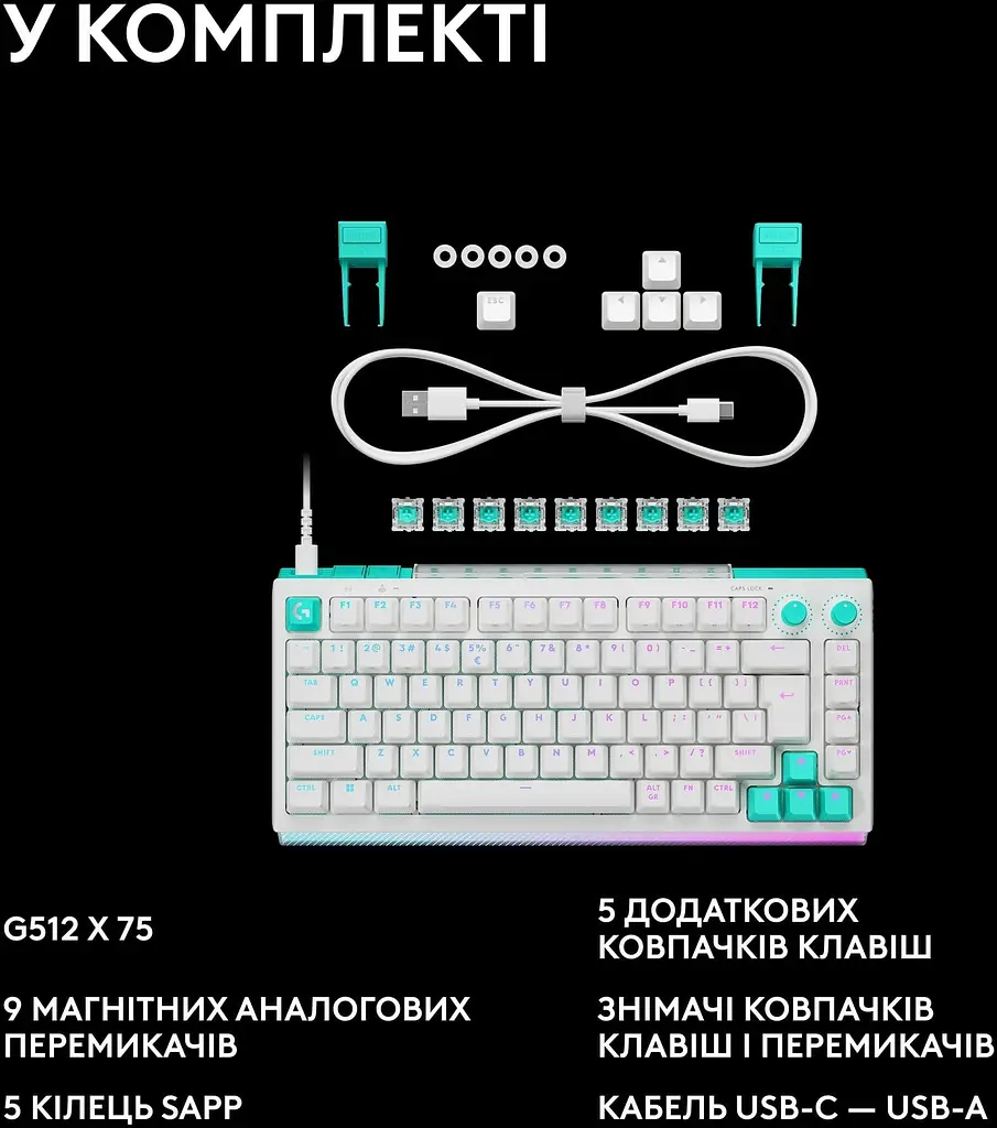 Клавіатура Logitech G512 X 75 Tactile Wired Gaming Keyboard White (920-013955) - фото 11