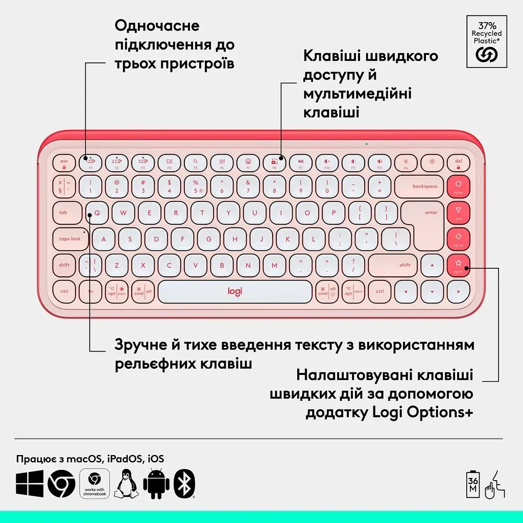 Клавіатура Logitech POP Icon Keys Bluetooth UA Rose (920-013073) [120870] - фото 11