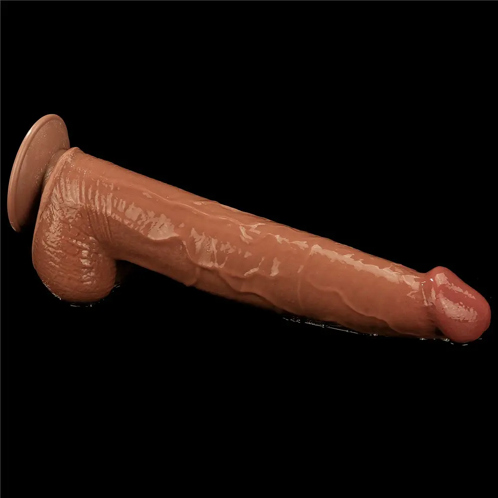 Фалоімітатор LoveToy Sliding-Skin Dual Layer Dong King Sized 34 см коричневий - фото 21