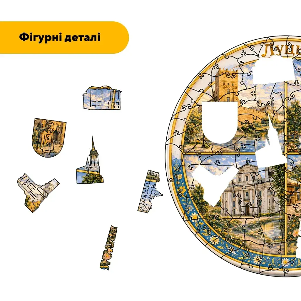 Дерев'яний фігурний пазл puzzlean Композиція Луцька, А3, Картонна коробка 200 елементів - фото 3