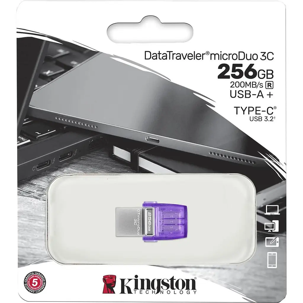 Флеш-накопичувач Kingston DT Duo 3C 256GB 200MB/s dual USB-A + USB-C (DTDUO3CG3/256GB) - фото 3
