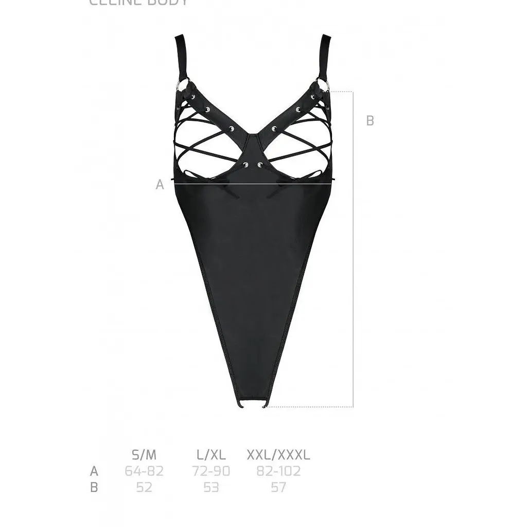 Боді з екошкіри Passion CELIN BODY S/M, black, з доступом, відкритий - фото 7