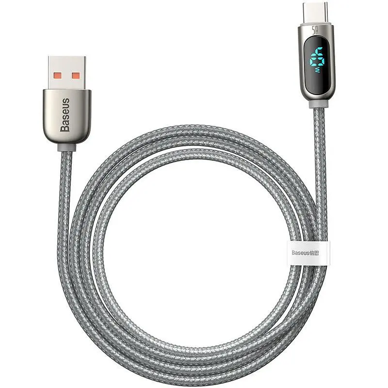 Кабель Baseus Display Fast Charging Cable USB to Type-C 5A 1m CATSK-0S Silver - фото 2