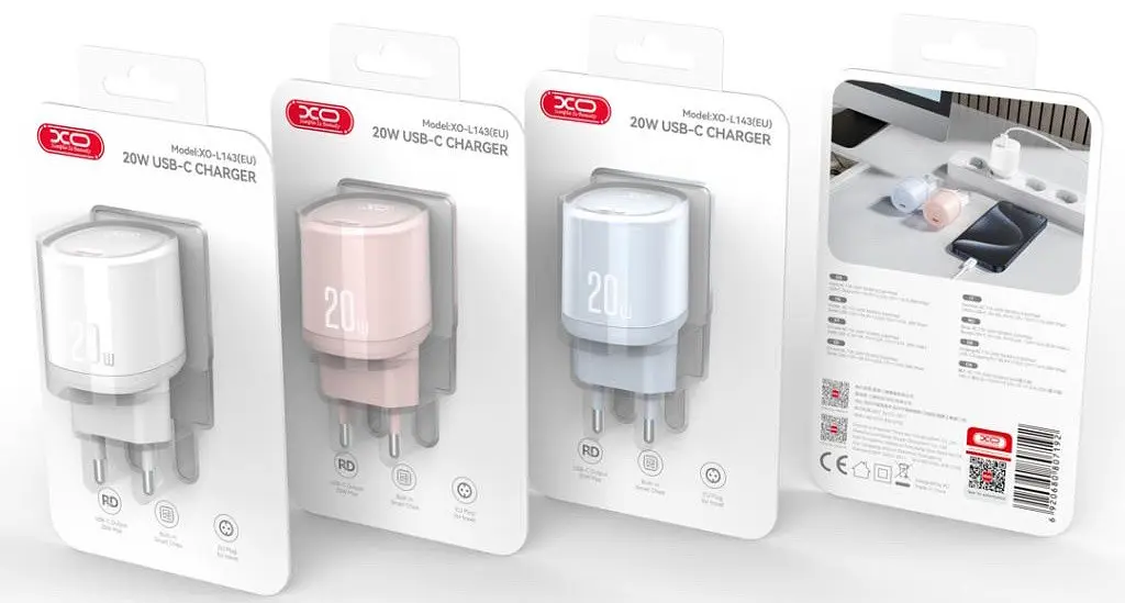 Сітчасте зарядне пристрій XO L143 single USB-C 20W 3A Розовий - фото 3