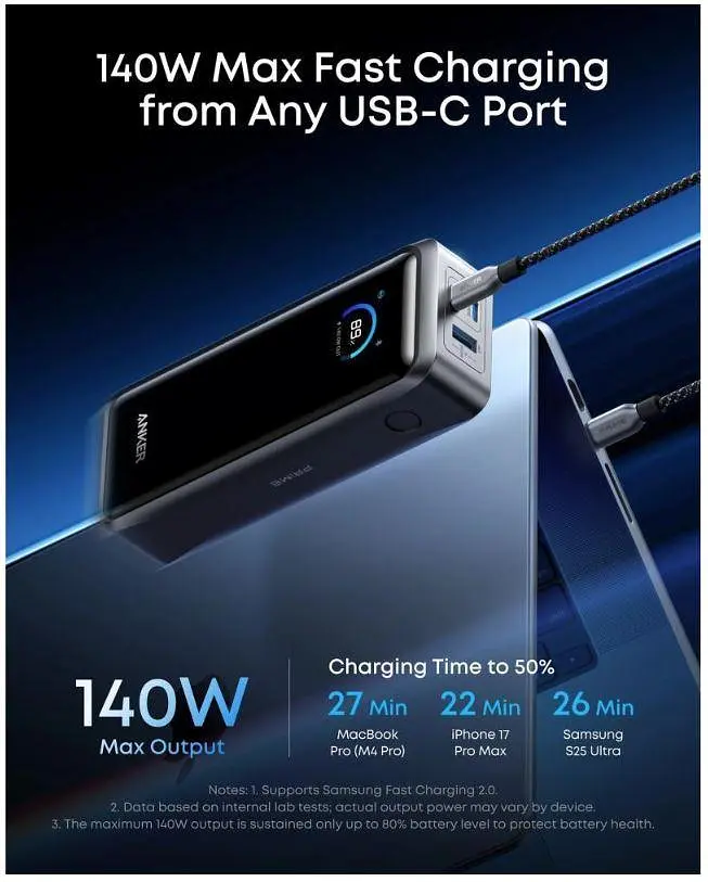 Портативний акумулятор (павербанк) Anker Prime 26250mAh 300W (A110AH11) чорний - фото 5