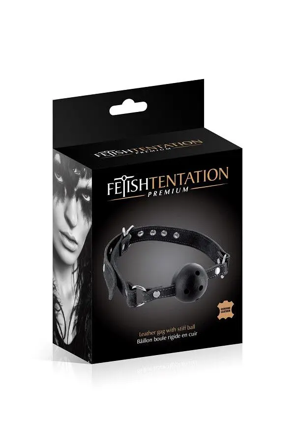 Повітропроникний кляп Fetish Tentation Premium Leather gag with stiff ball, шкіряний ремінець - фото 2