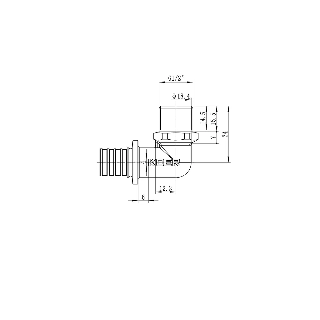 Кутник перехідний із ЗР Koer Ka.L06M-20 - 20(2.8mm) x 1/2"M KR4875 - фото 4