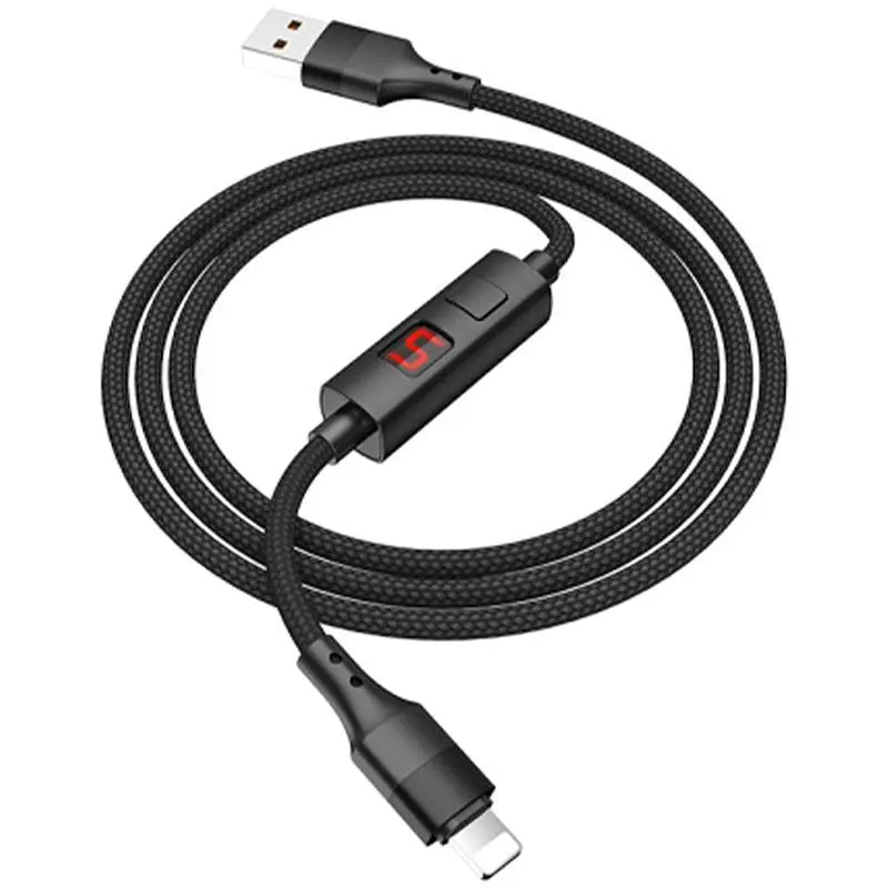 USB Cable Hoco S13 Central control Lightning Black 1m (with display timer) - фото 3