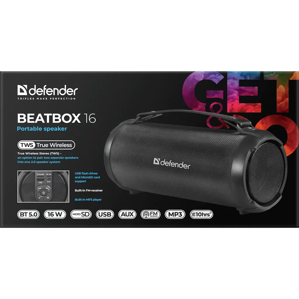 Акустична система Defender 1.0 Beatbox 16 16Вт, BT/FM/TF/USB/AUX/TWS - фото 4