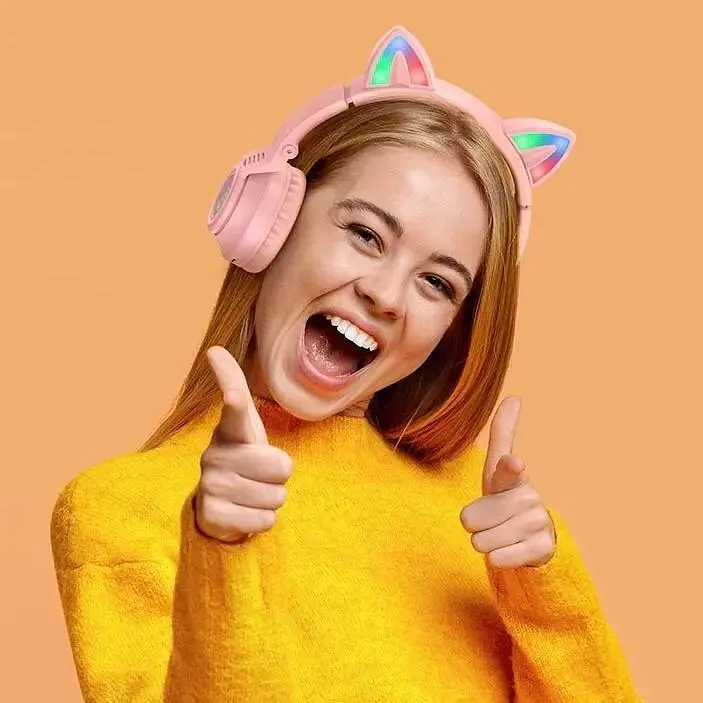 Наушники Borofone BO18 Cat LED BT беспроводные с кото ушками розовые - фото 2